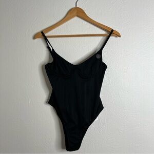 NWT Body Black Underwire Balconette Bra Lined One Piece Cheeky Rib Size S Small